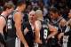 LOS ANGELES, CA - NOVEMBER 13: Head Coach Gregg Popovich of the San Antonio Spurs speaks to players, from left, Tiago Splitter #22, Tim Duncan #21, Tony Parker #9, Kawhi Leonard #2 and Danny Green #4 in the fourth quarter against the Los Angeles Lakers at