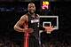 Jan 9, 2014; New York, NY, USA; Miami Heat shooting guard Dwyane Wade (3) responds to fans' taunting during the fourth quarter of a game against the New York Knicks at Madison Square Garden. Mandatory Credit: Brad Penner-USA TODAY Sports