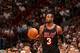 MIAMI, FL - JANUARY 26: Dwyane Wade #3 of the Miami Heat dribbles the ball against the San Antonio Spurs at the American Airlines Arena in Miami, Florida on Jan. 26, 2014. NOTE TO USER: User expressly acknowledges and agrees that, by downloading and/or us