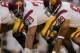 FAYETTEVILLE, AR - SEPTEMBER 2: Sam Baker #79 and Dale Thompson #89 of the University of Southern California Trojans ready at the line of scrimmege against the Arkansas Razorbacks on September 2, 2006 at Donald W. Reynolds Razorback Stadium in Fayettevil
