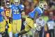 Nov 30, 2013; Los Angeles, CA, USA; UCLA Bruins linebacker Myles Jack (30) celebrates after scoring a touchdown against the Southern California Trojans at Los Angeles Memorial Coliseum. Mandatory Credit: Kirby Lee-USA TODAY Sports