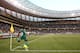 CAPE TOWN, SOUTH AFRICA - JANUARY 19: Kwambe Solomon of Nigeria takes a corner kick during the 2014 African Nations Championship match between South Africa and Nigeria at Cape Town Stadium on January 19, 2014 in Cape Town, South Africa. (Photo by Shaun R