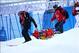 Feb 6, 2014; Krasnaya Polyana, RUS; Heidi Kloser (USA) is transported off the course by medical personnel during warm-ups for the ladies' freestyle skiing moguls of the Sochi 2014 Olympic Winter Games at Rosa Khutor Extreme Park. Mandatory Credit: Guy Rho