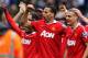 BLACKBURN, ENGLAND - MAY 14: Rio Ferdinand and Nemanja Vidic of Manchester United celebrate after drawing the Barclays Premier League match between Blackburn Rovers and Manchester United but winning the title at Ewood park on May 14, 2011 in Blackburn, E