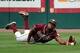Jun 8, 2013; Tallahassee, FL, USA; Florida State Seminoles right fielder Jameis Winston (44) cannot make a catch for an out the game against the Indiana Hoosiers during the Tallahassee super regional of the 2013 NCAA baseball tournament at Dick Howser Sta