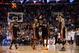 LOS ANGELES, CA - FEBRUARY 5: (L-R) Dwyane Wade #3, Ray Allen #34, LeBron James #6, and Chris Andersen #11 of the Miami Heat celebrate during their game against the Los Angeles Clippers at Staples Center on February 5, 2014 in Los Angeles, California. NOT