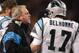 CHICAGO - JANUARY 15: Head coach John Fox of the Carolina Panthers talks with quaterback Jake Delhomme #17 against the Chicago Bears at Soldier Field on January 15, 2006 in Chicago, Illinois. The Panthers won 29-21. (Photo by Nick Laham/Getty Images)