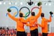 SOCHI, RUSSIA - FEBRUARY 08: (L-R) Silver medalist Jan Blokhuijsen of the Netherlands, gold medalist Sven Kramer of the Netherlands and bronze medalist Jorrit Bergsma of the Netherlands on the podium during the flower ceremony for the Men's 5000m Speed S
