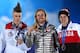 SOCHI, RUSSIA - FEBRUARY 08: (L-R) Silver medalist Staale Sandbech of Norway, gold medalist Sage Kotsenburg of the United States and bronze medalist Mark McMorris of Canada on the podium during the medal ceremony for the for the Snowboard Men's Slopestyl