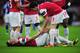 LONDON, ENGLAND - FEBRUARY 27: Robin van Persie of Arsenal lies on the ground as he is spoken to by Samir Nasri during the Carling Cup Final between Arsenal and Birmingham City at Wembley Stadium on February 27, 2011 in London, England. (Photo by Shaun B