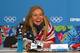 SOCHI, RUSSIA - FEBRUARY 09: Gold medalist Jamie Anderson of the United States talks to the media at a press conference following the Women's Snowboard Slopestyle Finals during day two of the Sochi 2014 Winter Olympics at Rosa Khutor Extreme Park on Febr