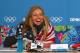 SOCHI, RUSSIA - FEBRUARY 09: Gold medalist Jamie Anderson of the United States talks to the media at a press conference following the Women's Snowboard Slopestyle Finals during day two of the Sochi 2014 Winter Olympics at Rosa Khutor Extreme Park on Febr