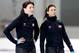 Dec 29, 2013; Kearns, UT, USA; Heather Richardson and Brittany Bowe talk during warm ups for the 1000m during the U.S. Olympic speedskating trials at Utah Olympic Oval. Mandatory Credit: Chris Nicoll-USA TODAY Sports