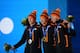 SOCHI, RUSSIA - FEBRUARY 09: (L-R) Silver medalist Jan Blokhuijsen of the Netherlands, gold medalist Sven Kramer of the Netherlands and bronze medalist Jorrit Bergsma of the Netherlands during the medal ceremony for the Men's 5000m Speed Skating on day 2