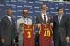 INDEPENDENCE, OH - JUNE 29: Head coach Byron Scott of the Cleveland Cavaliers stands alongside number four overall pick Dion Waiters #3 and seventeenth overall pick Tyler Zeller #40 and General Manager Chris Grant at a press conference to introduce the n