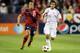 NASHVILLE, TN - MARCH 29: Timothy Chandler #21 of the United States controls the ball while defended by Marcelo Estigarribia #18 of Paraguay during an international friendly match at LP Field on March 29, 2011 in Nashville, Tennessee. (Photo by Andy Lyo