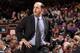 NEW YORK - FEBRUARY 5: Head coach Jeff Van Gundy of the Houston Rockets watches the action as he paces the sideline during a game against the New York Knicks at Madison Square Garden on February 5, 2006 in New York City. The Rockets won 93-89. NOTE TO