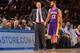 NEW YORK, NY - JANUARY 26: Head Coach Mike D'Antoni and Kendall Marshall #12 of the Los Angeles Lakers talk on court during the game against the New York Knicks at Madison Square Garden on January 26, 2014 in New York, New York. NOTE TO USER: User express