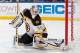 BUFFALO, NY - OCTOBER 23: Chad Johnson #30 of the Boston Bruins makes a third period save against the Buffalo Sabres on October 23, 2013 at the First Niagara Center in Buffalo, New York. Boston won, 5-2. (Photo by Bill Wippert/NHLI via Getty Images)