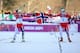 SOCHI, RUSSIA - FEBRUARY 11: Maiken Caspersen Falla of Norway (L) and Ingvild Flugstad Oestberg of Norway celebrate winning first and second place in the Finals of the Ladies' Sprint Free during day four of the Sochi 2014 Winter Olympics at Laura Cross-c