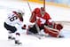 SOCHI, RUSSIA - FEBRUARY 12: Charline Labonte #32 of Canada makes a save against Kelli Stack #16 of the United States in the second period during the Women's Ice Hockey Preliminary Round Group A game on day five of the Sochi 2014 Winter Olympics at Shayba