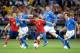 KIEV, UKRAINE - JULY 01: David Silva (C) of Spain battles for the ball with Leonardo Bonucci (2nd L), Daniele De Rossi and Andrea Pirlo (R) of Italy during the UEFA EURO 2012 final match between Spain and Italy at the Olympic Stadium on July 1, 2012 in K