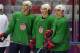 SOCHI, RUSSIA - FEBRUARY 10: (L-R) David Backes #42, T.J. Oshie #74 and Zach Parise #9 of Team USA practice on day three of the Sochi 2014 Winter Olympics at Bolshoy Arena on February 10, 2014 in Sochi, Russia. (Photo by Bruce Bennett/Getty Images)