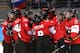 SOCHI, RUSSIA - FEBRUARY 12: Team Canada celebrates after defeating the United States during the Women's Ice Hockey Preliminary Round Group A game on day five of the Sochi 2014 Winter Olympics at Shayba Arena on February 12, 2014 in Sochi, Russia. Canada
