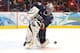 VANCOUVER, BC - FEBRUARY 26: Goalkeeper Ryan Miller #39 of the United States looks at the puck during the ice hockey men's semifinal game between the United States and Finland on day 15 of the Vancouver 2010 Winter Olympics at Canada Hockey Place on Febr