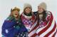 Farrington celebrated with her fellow medalists.