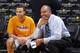 OAKLAND, CA - JANUARY 28: Stephen Curry #30 of the Golden State Warriors chats with his father Dell Curry, the commentator for the Charlotte Bobcats, on January 28, 2011 at Oracle Arena in Oakland, California. NOTE TO USER: User expressly acknowledges and