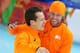 SOCHI, RUSSIA - FEBRUARY 12: Stefan Groothuis of the Netherlands celebrate with Michel Mulder of the Netherlands after the Men's 1000m Speed Skating event during day 5 of the Sochi 2014 Winter Olympics at at Adler Arena Skating Center on February 12, 201