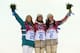 SOCHI, RUSSIA - FEBRUARY 12: (FRANCE OUT) Kaitlyn Farrington of USA wins the gold medal, Torah Bright of Australia wins the silver medal, Kelly Clark wins the bronze medal during the Snowboarding Women's Halfpipe at the Rosa Khutor Extreme Park on Februar