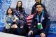 SOCHI, RUSSIA - FEBRUARY 06: Jeremy Abbott of the United States reacts after seeing his scores as teammates Meryl Davis (back L) and Charlie White (back R) look on in the Figure Skating Men's Short Program during the Sochi 2014 Winter Olympics at Iceberg
