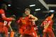 LONDON, ENGLAND - FEBRUARY 12: Steven Gerrard of Liverpool celebrates scoring their third goal from the penalty spot during the Barclays Premier League match between Fulham and Liverpool at Craven Cottage on February 12, 2014 in London, England. (Photo