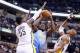 INDIANAPOLIS, IN - FEBRUARY 10: Kenneth Faried #35 of the Denver Nuggets shoots the ball while defended by Roy Hibbert #55 and David West #21 of the Indiana Pacers at Bankers Life Fieldhouse on February 10, 2014 in Indianapolis, Indiana. NOTE TO USER: U