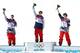 SOCHI, RUSSIA - FEBRUARY 13: (L-R) Silver medalist Gus Kenworthy of the United States, gold medalist Joss Christensen of the United States and bronze medalist Nicholas Goepper of the United States stand on the podium during the flower ceremony after the