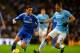 MANCHESTER, ENGLAND - FEBRUARY 03: Eden Hazard of Chelsea is marshalled by Martin Demichelis of Manchester City during the Barclays Premier League match between Manchester City and Chelsea at Etihad Stadium on February 3, 2014 in Manchester, England. (P