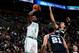 BOSTON, MA - FEBRUARY 12: Jeff Green #8 of the Boston Celtics shoots against the San Antonio Spurs on February 12, 2014 at the TD Garden in Boston, Massachusetts. NOTE TO USER: User expressly acknowledges and agrees that, by downloading and or using this