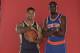 TARRYTOWN, NY - AUGUST 6: Trey Burke #3 of the Utah Jazz and Tim Hardaway Jr. #5 of the New York Knicks poses for a portrait during the 2013 NBA rookie photo shoot on August 6, 2013 at the Madison Square Garden Training Facility in Tarrytown, New York. NO