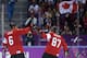 SOCHI, RUSSIA - FEBRUARY 13: Shea Weber #6 of Canada celebrates with his teammate Sidney Crosby #87 after scoring a goal in the second period against Lars Haugen #30 of Norway during the Men's Ice Hockey Preliminary Round Group B game on day six of the S