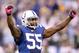 INDIANAPOLIS, IN - OCTOBER 07: Justin Hickman #55 of the Indianapolis Colts celebrates after missed field goal that would of tied the game in the final seconds during the NFL game against the Green Bay Packers at Lucas Oil Stadium on October 7, 2012 in I