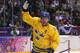 SOCHI, RUSSIA - FEBRUARY 14: Daniel Alfredsson #11 of Sweden celebrates after a goal in the third period against Switzerland during the Men's Ice Hockey Preliminary Round Group C game on day seven of the Sochi 2014 Winter Olympics at Bolshoy Ice Dome on