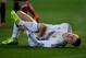 MADRID, SPAIN - FEBRUARY 11: Gareth Bale of Real Madrid CF grimaces in pain after being tackled by Emiliano Insua of Atletico de Madrid during the Copa del Rey semi-final second leg match between Club Atletico de Madrid and Real Madrid CF at Vicente Cald