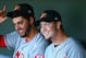 Nov 2, 2013; Surprise, AZ, USA; Detroit Tigers pitcher Corey Knebel (right) and Los Angeles Angels pitcher Cam Bedrosian against the West during the Fall Stars Game at Surprise Stadium. Mandatory Credit: Mark J. Rebilas-USA TODAY Sports