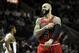 Jan 29, 2014; San Antonio, TX, USA; Chicago Bulls forward Carlos Boozer (5) reacts against the San Antonio Spurs during the second half at the AT&T Center. Chicago beat San Antonio 96-86. Mandatory Credit: Brendan Maloney-USA TODAY Sports