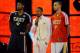 NEW ORLEANS, LA - FEBRUARY 15: Nick Cannon introduces Tim Hardaway Jr. and Stephen Curry during the Sears Shooting Stars Competition on State Farm All-Star Saturday Night as part of the 2014 All-Star Weekend at Smoothie King Center on February 15, 2014 in