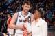 NEW ORLEANS, LA - FEBRUARY 15: Nick Cannon Speaks to Kevin Love #42 of the Minnesota Timberwolves during the Foot Locker Three-Point Contest on State Farm All-Star Saturday Night as part of the 2014 All-Star Weekend at Smoothie King Center on February 15,