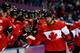 SOCHI, RUSSIA - FEBRUARY 16: Drew Doughty #8 of Canada celebrates with his teammates after scoring a goal in the first period against Tuukka Rask #40 of Finland during the Men's Ice Hockey Preliminary Round Group B game on day nine of the Sochi 2014 Wint
