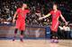 NEW ORLEANS, LA - FEBRUARY 16: Stephen Curry reacts with team mate Damian Lillard of the Western Conference All-Stars during the 2014 NBA All-Star Game as part of the 2014 All-Star Weekend at Smoothie King Center on February 15, 2014 in New Orleans, Louis